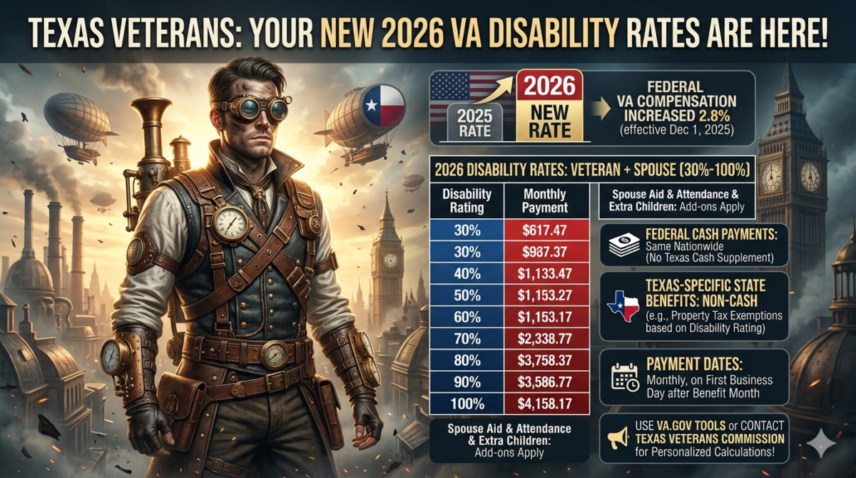 How Much VA Disability Pays in 2026 in Texas (Real Numbers for Families with Spouse)