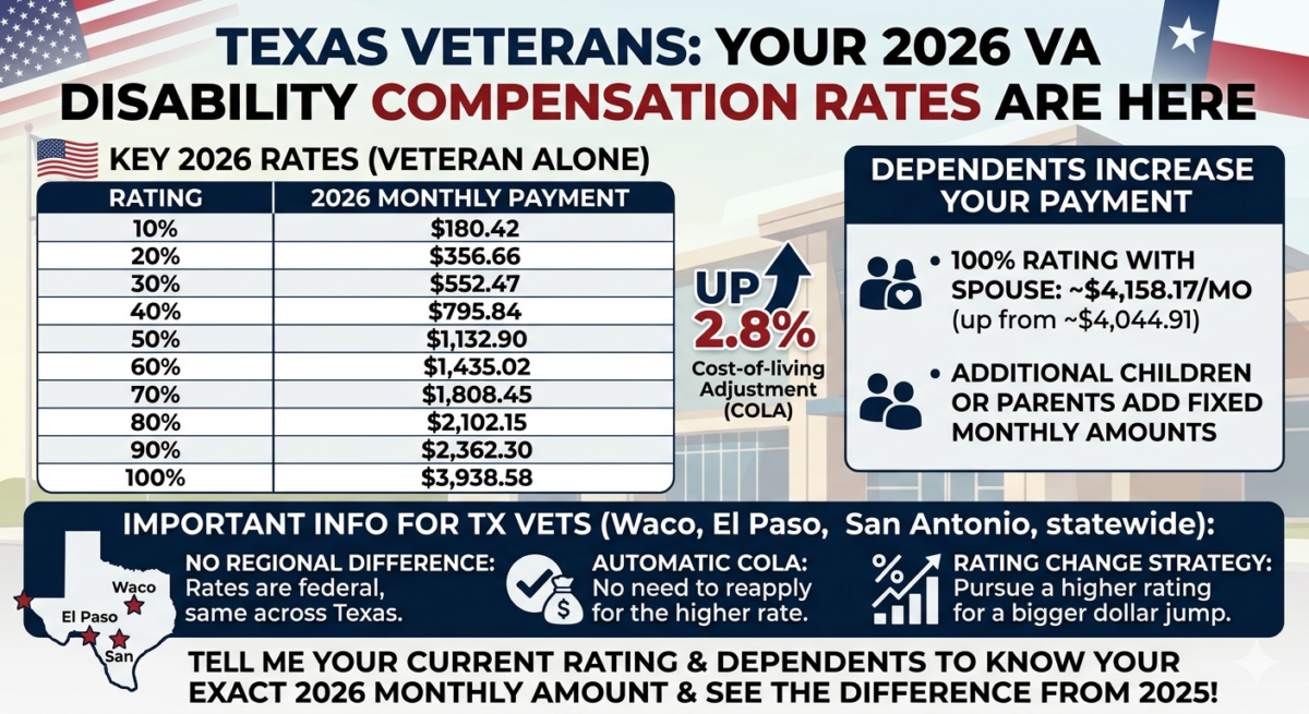 Texas Veterans: New VA Disability Rates 2026 Explained (Waco, El Paso, San Antonio)