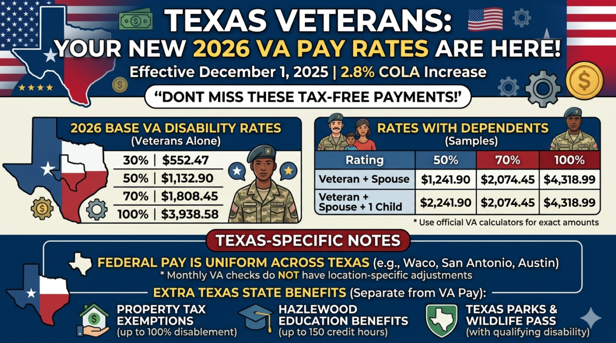 VA Disability Pay Chart 2026 in Texas: What Veterans in Waco & San Antonio Will Actually Get
